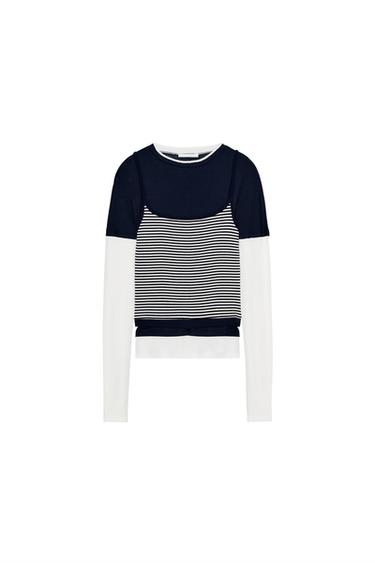TRIPLE STRIPE EFFECT T-SHIRT - Navy blue by Zara