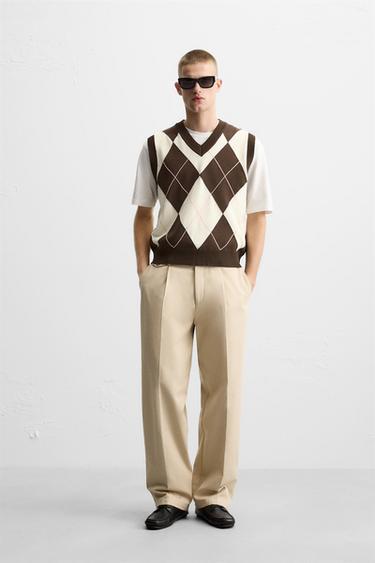 DIAMOND JACQUARD KNIT WAISTCOAT - Brown by Zara - Image 0