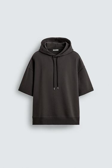 NEOPRENE-EFFECT LABEL HOODIE - Dark brown by Zara