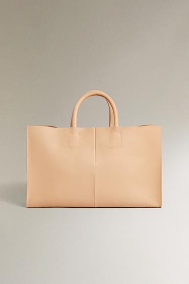 LEATHER TOTE BAG - Light beige by Zara - Image 0