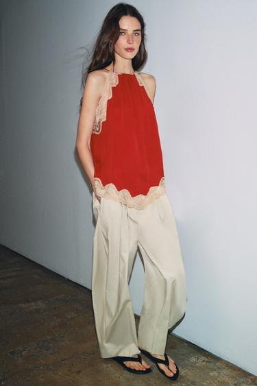 ZW COLLECTION LACE HALTER TOP - dark russet by Zara - Image 0