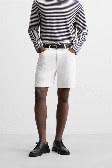 REGULAR FIT DENIM BERMUDA SHORTS - White by Zara