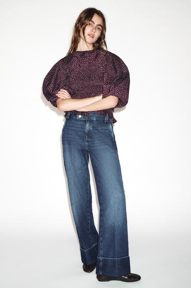 JEANS Z1975 STRAIGHT LOW-RISE TURN-UP HEMS - Blue by Zara