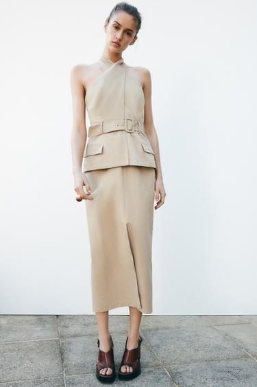 CROSSOVER MIDI DRESS WITH BELT - camel by Zara - Image 0
