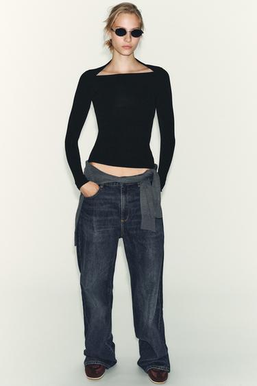 RIBBED LONG SLEEVE T-SHIRT - Black by Zara