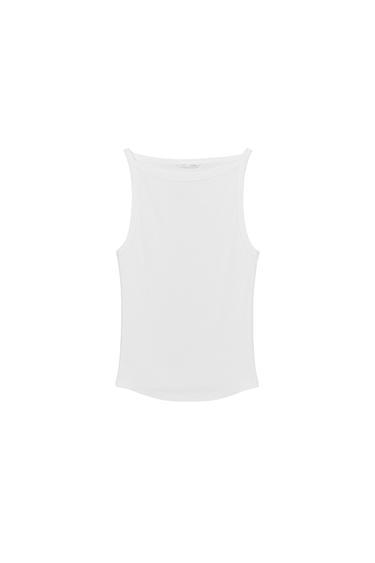 FADED-EFFECT RIBBED HALTER TOP - White by Zara