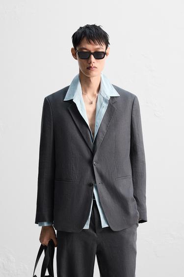 100% LINEN SUIT BLAZER - Dark grey by Zara