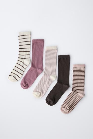FIVE-PACK OF STRIPED LONG SOCKS - Pink by Zara