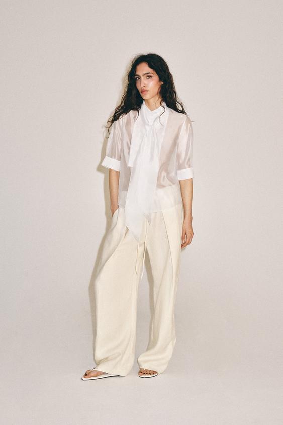 ZW COLLECTION SHORT SLEEVE SHIRT WITH TIE - White by Zara - Image 0