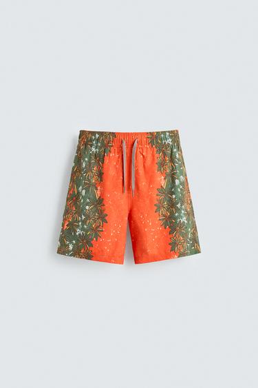 LONG FLORAL PRINT SWIMMING TRUNKS - Coral by Zara