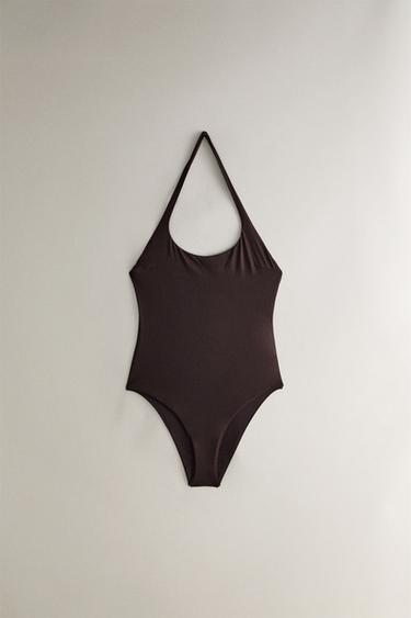 BEACH SWIMSUIT WITH HALTER NECK - Dark brown by Zara - Image 0