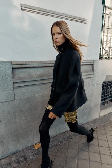 SHORT WOOL COAT WITH HIGH NECK - Black by Zara