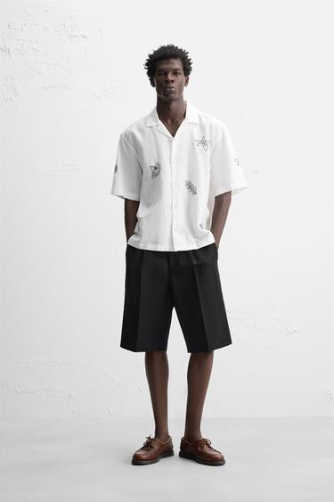 EMBROIDERED COTTON/LINEN SHIRT - White by Zara