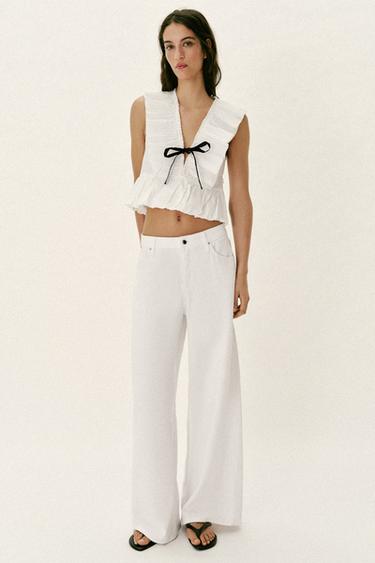 PLEATED RUFFLE TOP WITH BOW - White by Zara