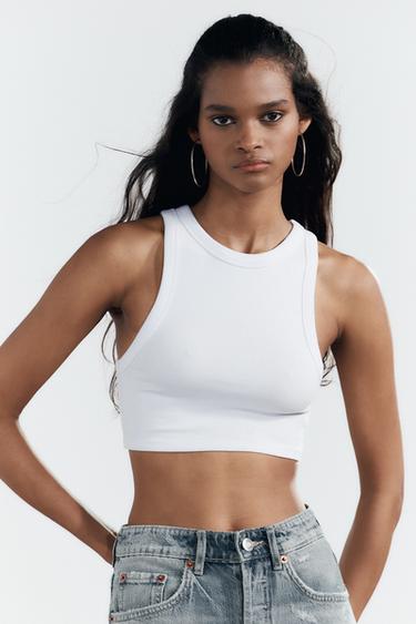 RIBBED STRAPPY TOP - White by Zara