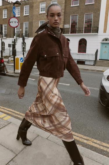 SATIN MIDI SKIRT - Beige-brown by Zara
