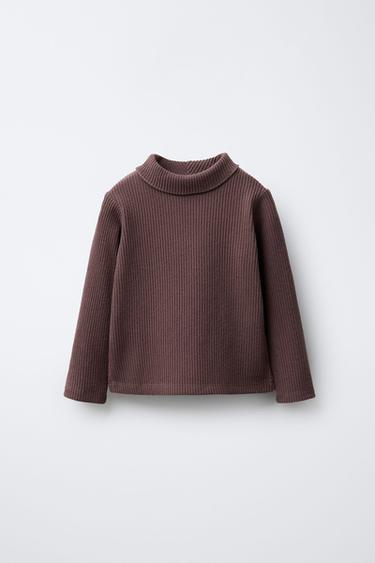 RIBBED TURTLENECK T-SHIRT - Chocolate by Zara