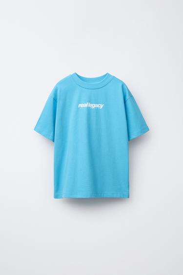 T-SHIRT WITH LABEL PRINT - Turquoise by Zara - Image 0