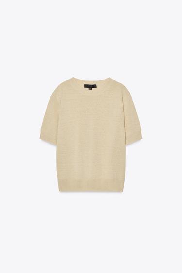 SHORT SLEEVE KNIT LINEN BLEND TOP - Ice by Zara