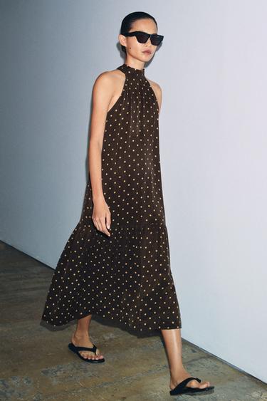 ZW COLLECTION HALTER DOTS DRESS - Brown / Ecru by Zara - Image 0
