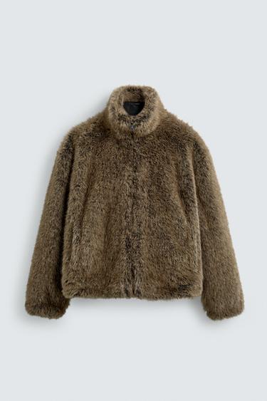 SHORT FAUX FUR COAT - Brown by Zara