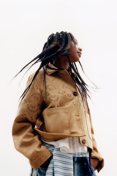 EMBROIDERED FAUX SUEDE JACKET - camel by Zara