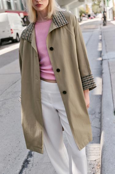 OVERSIZE TRENCH COAT WITH CHECK CUFFS - camel by Zara