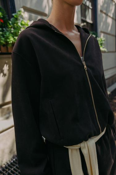 HOODIE BOMBER JACKET - Dark brown by Zara