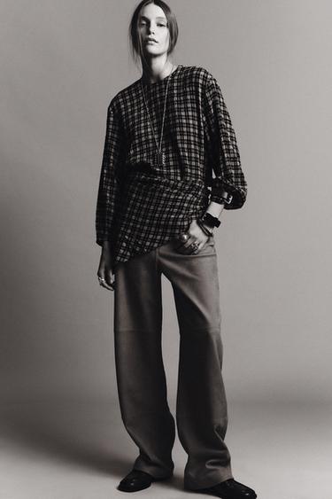 CHECK SHIRT WITH MULTIPOSITIONAL SCARF ZW COLLECTION - Mid-grey by Zara
