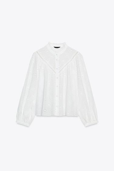 SHIRT WITH CUTWORK EMBROIDERY - White by Zara