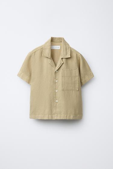 FLOWING LINEN BLEND BOWLING SHIRT - Khaki by Zara