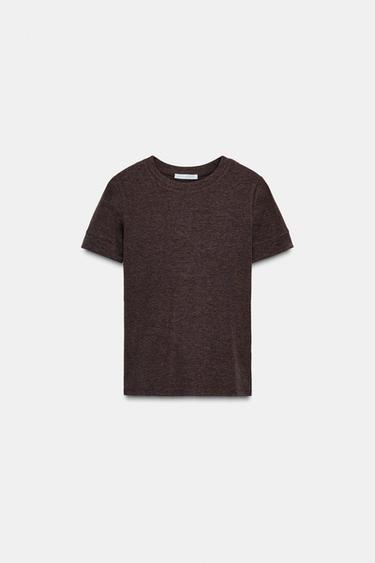 MINIMAL SHORT SLEEVE T-SHIRT - Brown marl by Zara
