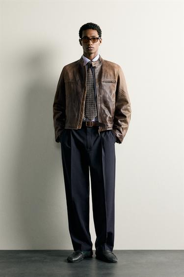 RELAXED FIT PLEATED TROUSERS - Navy blue by Zara