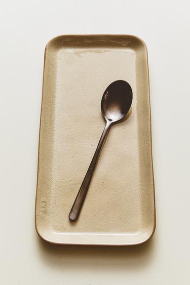 SMALL RECTANGULAR STONEWARE TRAY - Grey / Beige by Zara