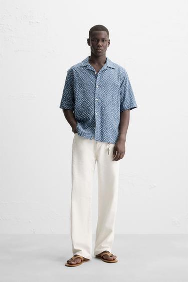 CONTRAST EMBROIDERY SHIRT - Blue by Zara