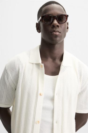 OPENWORK KNIT SHIRT - Oyster-white by Zara
