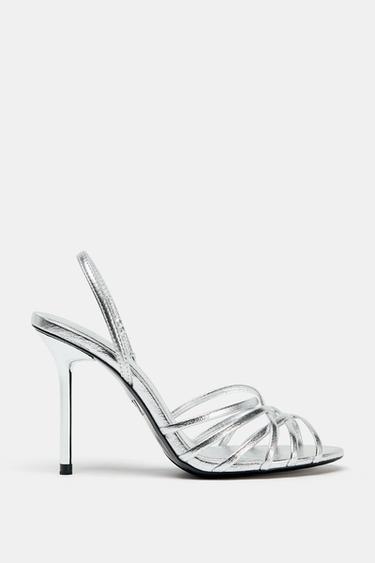 METALLIC-EFFECT HIGH-HEEL SANDALS - Silver by Zara