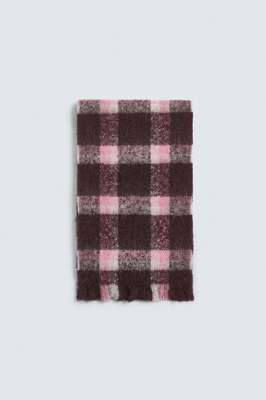 BRUSHED CHECK SCARF - Pink by Zara
