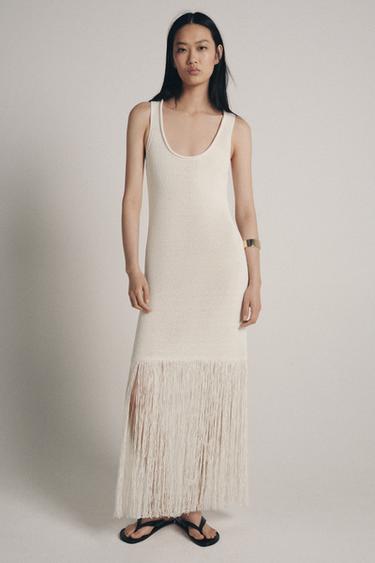 FRINGED KNIT DRESS - Ecru by Zara