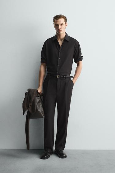 LIMITED EDITION WOOL BLEND TROUSERS WITH PLEATS - Brown by Zara
