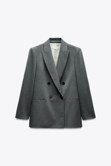 DOUBLE-BREASTED BLAZER WITH SHOULDER PADS - Mid-grey by Zara