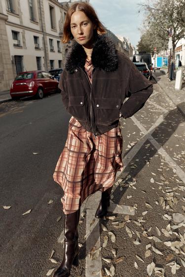 OVERSIZED BOMBER JACKET WITH FAUX FUR LAPEL - Brown by Zara