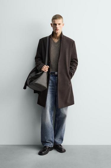 REGULAR FIT COAT WITH WOOL - Brown by Zara