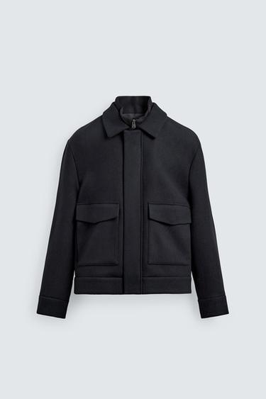 JACKET WITH DETACHABLE KNITTED COLLAR - Navy blue by Zara