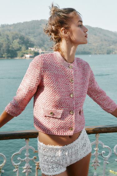 3/4 LENGTH SLEEVE KNIT CARDIGAN - Pink by Zara - Image 0