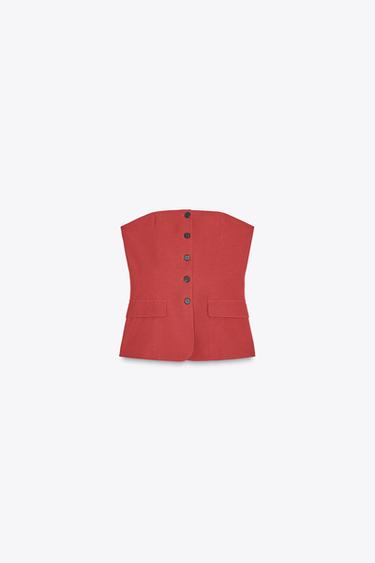 STRAPLESS BUTTON TOP - Red by Zara