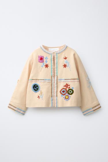EMBROIDERED CARDIGAN WITH COTTON AND LINEN - Peach by Zara