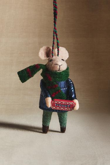 WOOL MOUSE WITH TICKET CHRISTMAS TREE DECORATION - Multicoloured by Zara