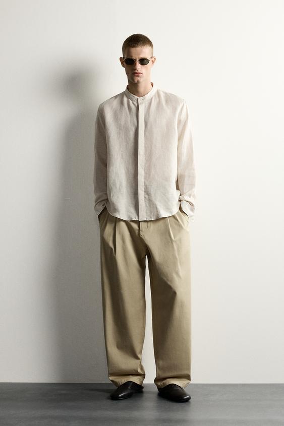 100% LINEN RELAXED FIT SHIRT - Light beige by Zara - Image 0