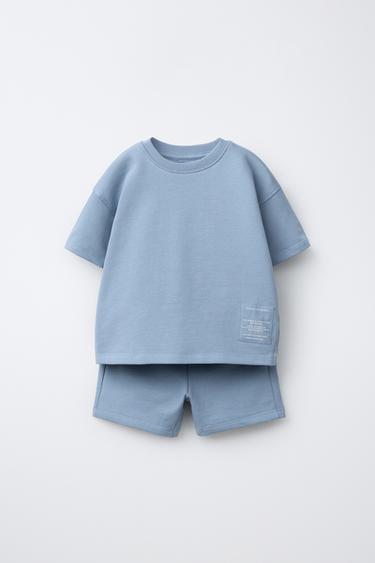 LABEL JOGGING T-SHIRT AND BERMUDA SHORTS SET - Light blue by Zara